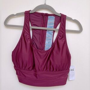 COPPERSUIT BANDED HALTER LONGLINE BRA SWIM TOP - Color: Merlot, Size L